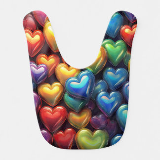 Rainbow Gossy Hearts Baby Bib