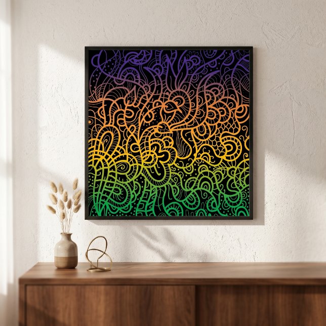 Rainbow Gradient Abstract Doodle Line Art Pattern Poster (Creator Uploaded)