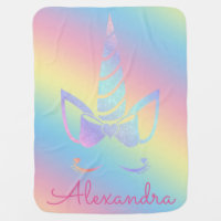 Rainbow Gradient and Glitter Unicorn Custom Name Baby Blanket