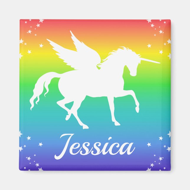 Rainbow Gradient and Unicorn Silhouette with Stars Magnet (Front)