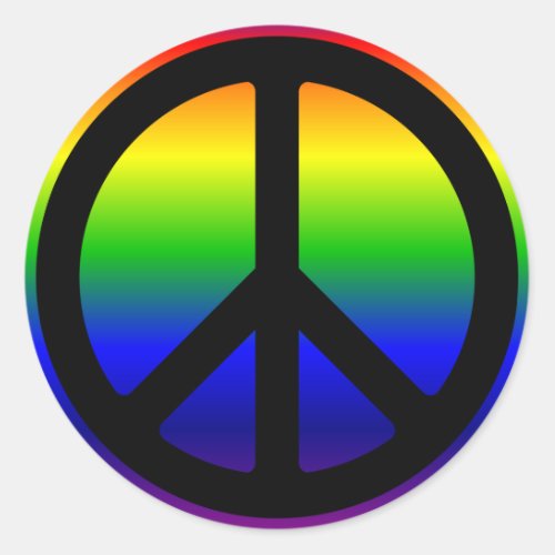 Rainbow Gradient Black Peace Symbol Classic Round Sticker
