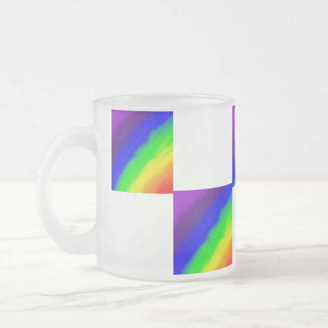 Rainbow Gradient Checkered Frosted Glass  Coffee Mug (Left)
