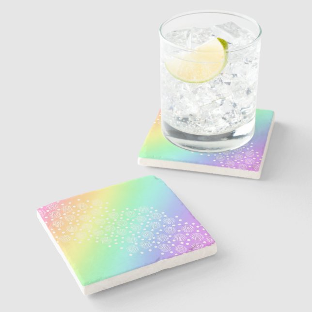 Rainbow Gradient Circles and Dots Stone Coaster (Side)