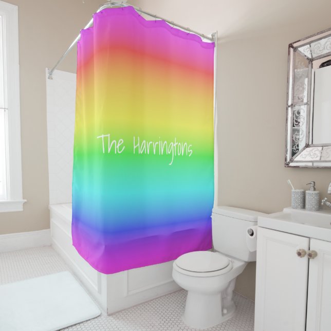 Rainbow Gradient custom name shower curtain (In Situ)
