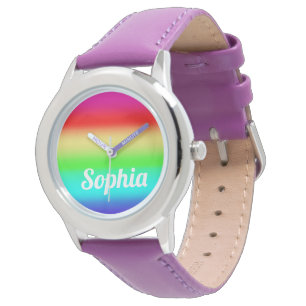 Rainbow Gradient Cute Monogram Name Girls Colorful Watch