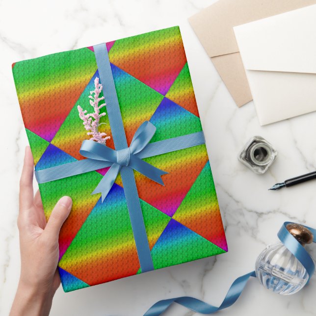 Rainbow Gradient Floral Diagonal Tile Pattern Wrapping Paper (Gifting)