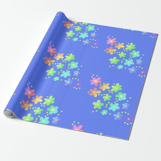 Rainbow Gradient Flowers Wrapping Paper (Unrolled)