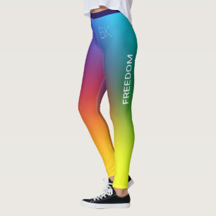 Rainbow Gradient, Freedom, Monogram Personalized Leggings