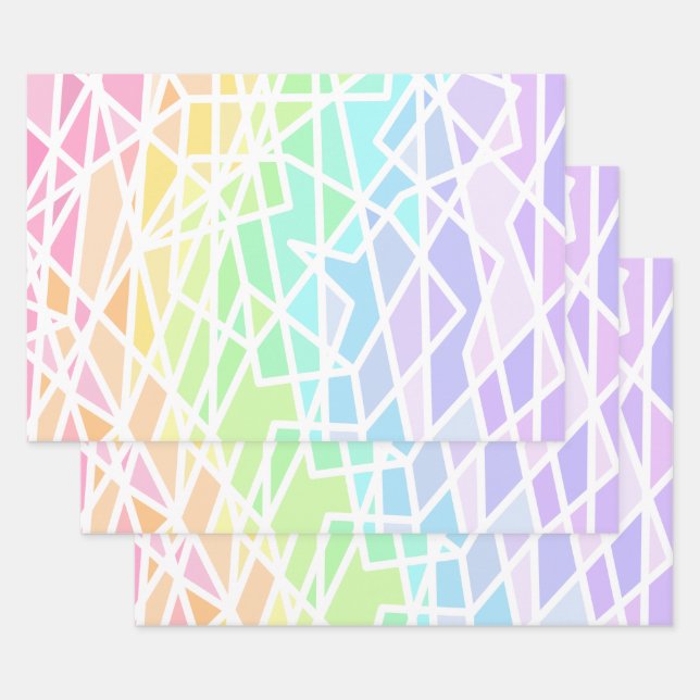 Rainbow Gradient Geometric Wrapping Paper Sheets (Set)