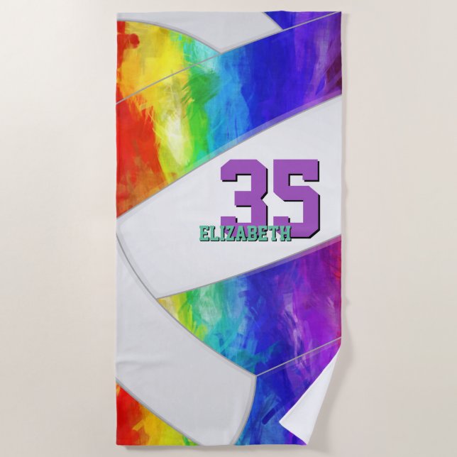 rainbow gradient girls sporty volleyball beach towel (Front)