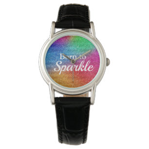 Rainbow Gradient Glitter Born to Sparkle Watch