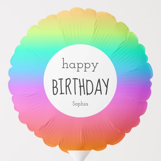 Rainbow Gradient Happy Birthday Custom Name Balloon (Back)
