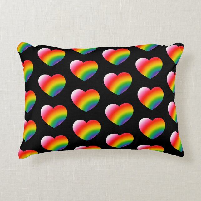 Rainbow Gradient Hearts Pattern Accent Pillow (Front)