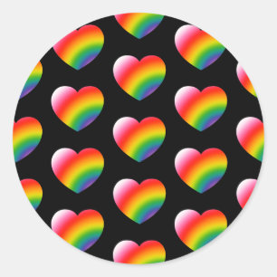 Rainbow Gradient Hearts Pattern Classic Round Sticker