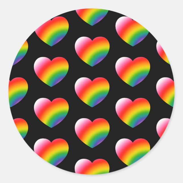 Rainbow Gradient Hearts Pattern Classic Round Sticker (Front)