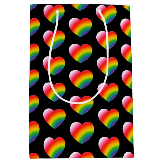 Rainbow Gradient Hearts Pattern Medium Gift Bag (Front)