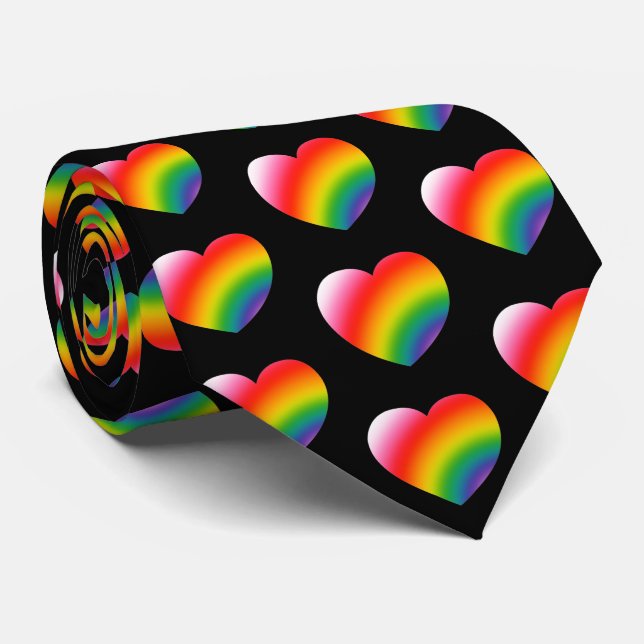 Rainbow Gradient Hearts Pattern Neck Tie (Rolled)