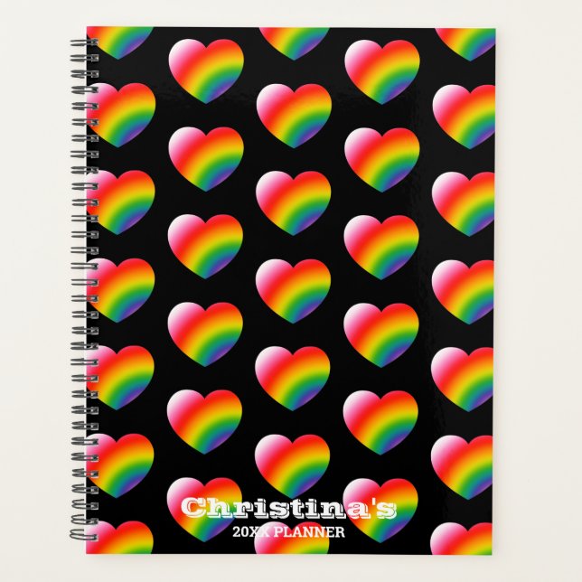 Rainbow Gradient Hearts Pattern Planner (Front)
