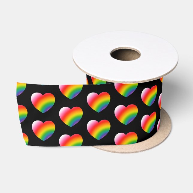 Rainbow Gradient Hearts Pattern Satin Ribbon (Spool)
