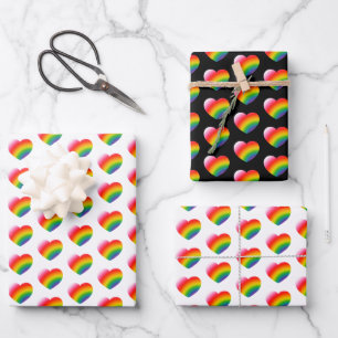 Rainbow Gradient Hearts Pattern Wrapping Paper Sheets