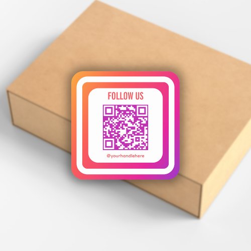 Rainbow Gradient Instagram Follow Us QR Code  Square Sticker
