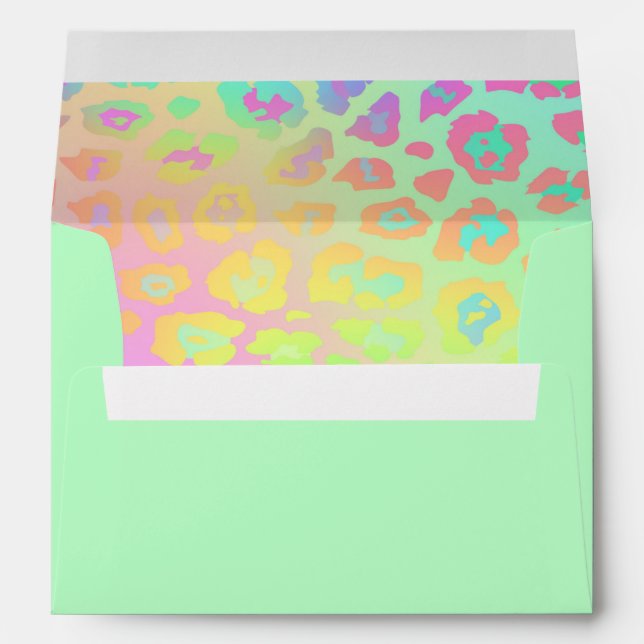 Rainbow Gradient Leopard Spots Mint Green Envelope (Back (Bottom))