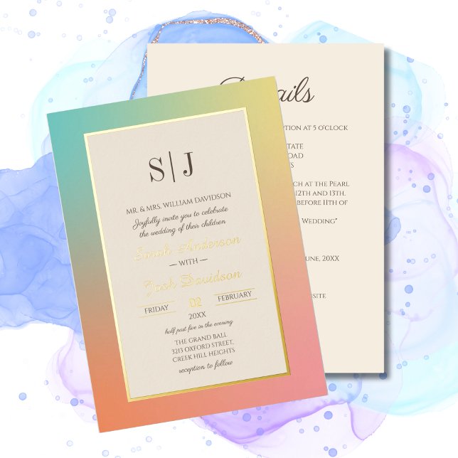 Rainbow Gradient Modern Wedding  Foil Invitation (Creator Uploaded)