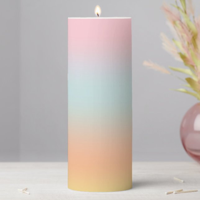 Rainbow Gradient Ombre Pink Blue Peach Custom  Pillar Candle (In Situ)