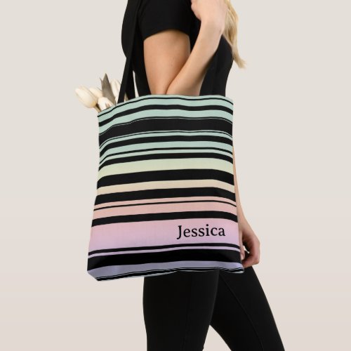 Rainbow Gradient Pastel Stripes Personalized  Tote Bag