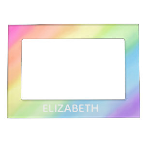 Rainbow Gradient Pastel Watercolor Name Magnetic Frame