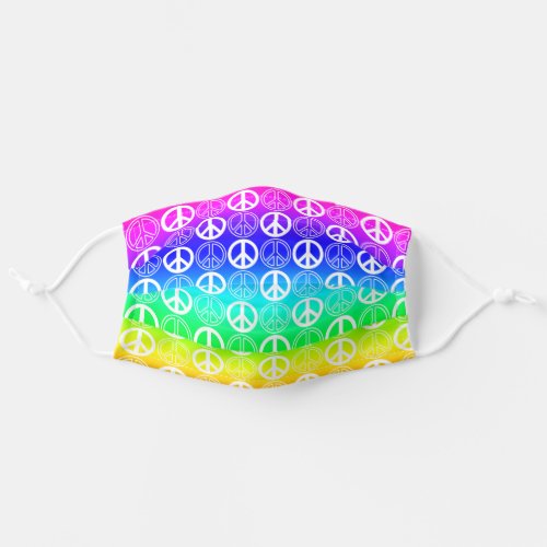 Rainbow Gradient Peace Sign and Outlines Pattern Adult Cloth Face Mask