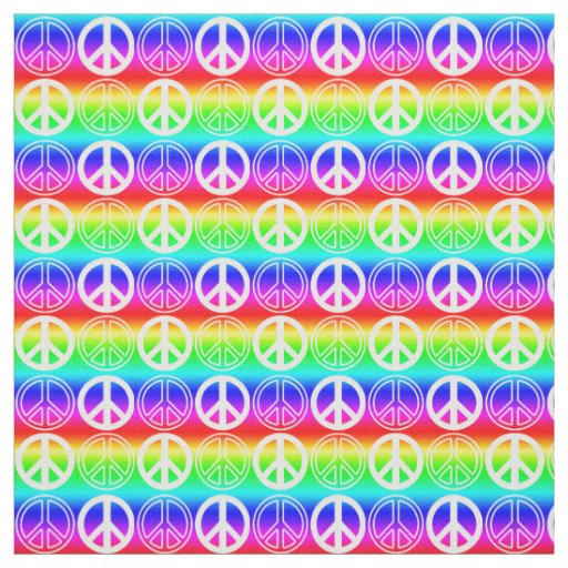 Rainbow Gradient Peace Sign and Outlines Pattern Fabric