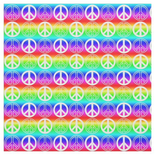 Rainbow Gradient Peace Sign and Outlines Pattern Fabric (Swatch)