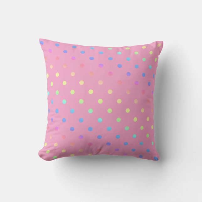 Rainbow Gradient Polka Dots on Pink Throw Pillow (Front)
