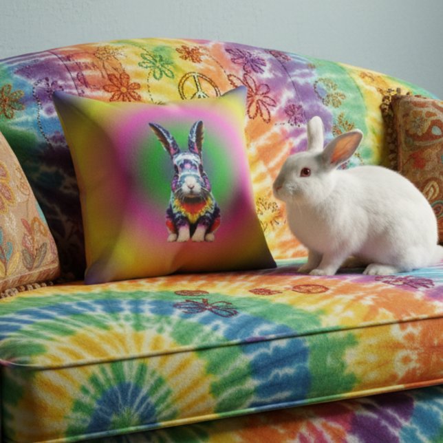 Rainbow Gradient Rabbit Bunny Colorful Throw Pillow (Creator Uploaded)