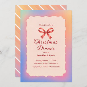 Rainbow Gradient Red Bow Christmas Dinner  Holiday Card