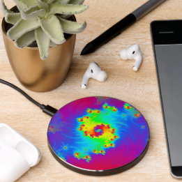 Rainbow Gradient Spiral Fractal Wireless Charger
