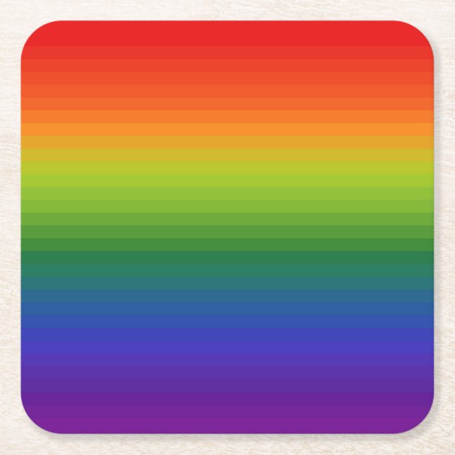 Rainbow Gradient Striped Square Paper Coaster (Front)