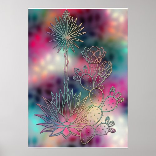 Rainbow Gradient Watercolor Floral Art Pattern Fle Poster
