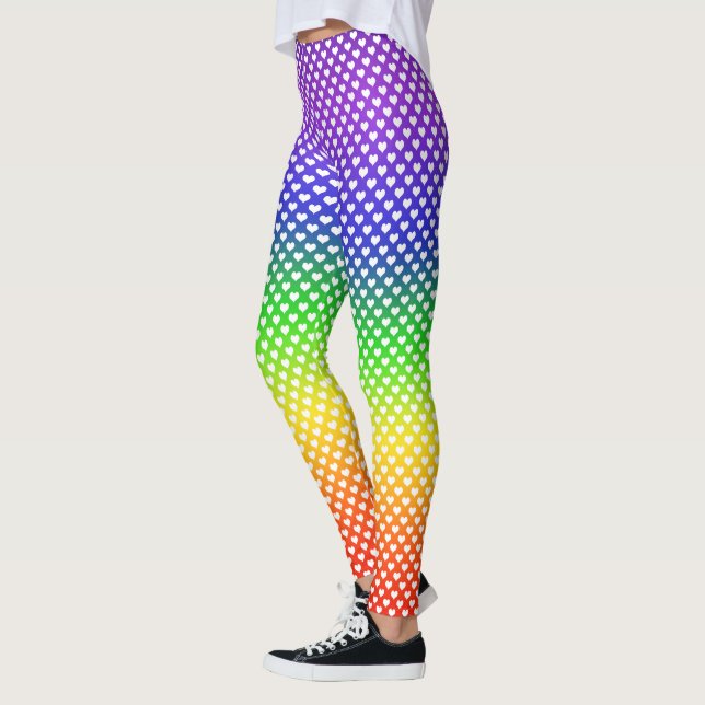 Rainbow Gradient White Heart Pattern Leggings (Left)