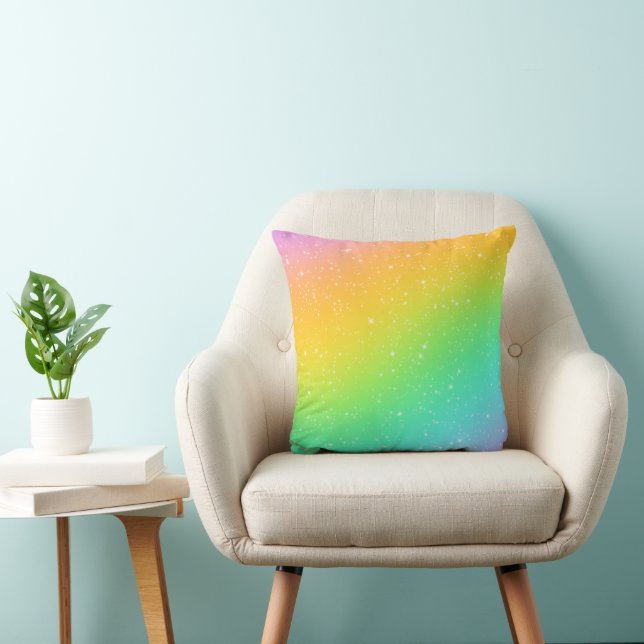Rainbow Gradient With Stars Throw Pillow (Chair)