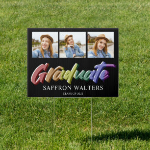 Rainbow Graduate 3 Photo Graduation Sign