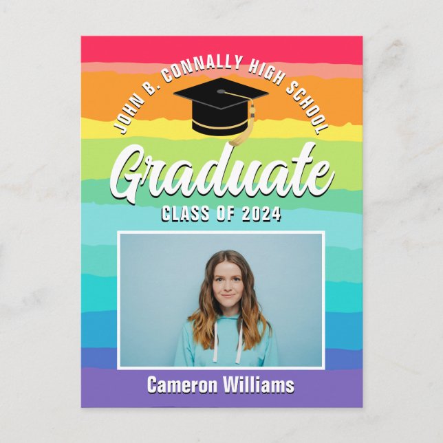 Rainbow Graduate Photo Chic LGBTQ Graduation Postcard (Front)