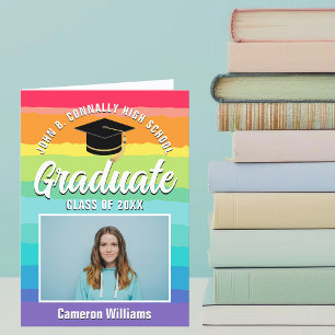Rainbow Graduate Photo Cute Folded Graduation Announcement