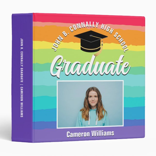 Rainbow Graduate Photograph Graduation Photo Album 3 Ring Binder (Front/Spine)