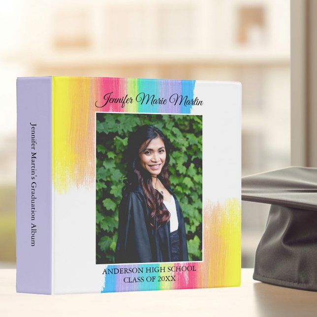 Rainbow Graduation Elegant LGBT Senior Photo Album 3 Ring Binder (Creator Uploaded)