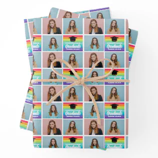 Rainbow Graduation Photo Custom 2024 Graduate Wrapping Paper Sheets