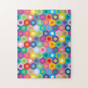 Rainbow Granny Honecomb Hexagon Pattern Jigsaw Puzzle by cbendel at Zazzle