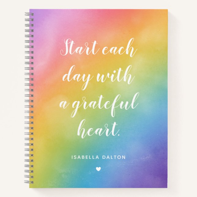 Rainbow Grateful Heart Quote Spiral Custom Notebook (Front)