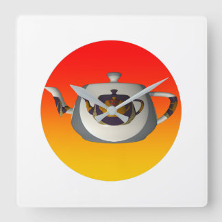 Rainbow Gray Teapots  Square Wall Clock